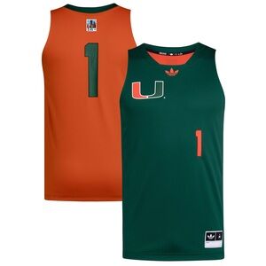 NWT Adidas Men’s #1 Green/Orange Miami Hurricanes Black History Month Jersey